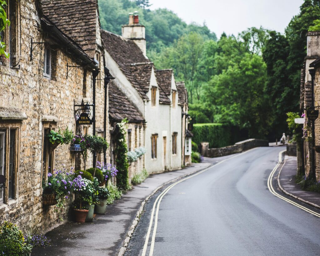 A country road through an English village